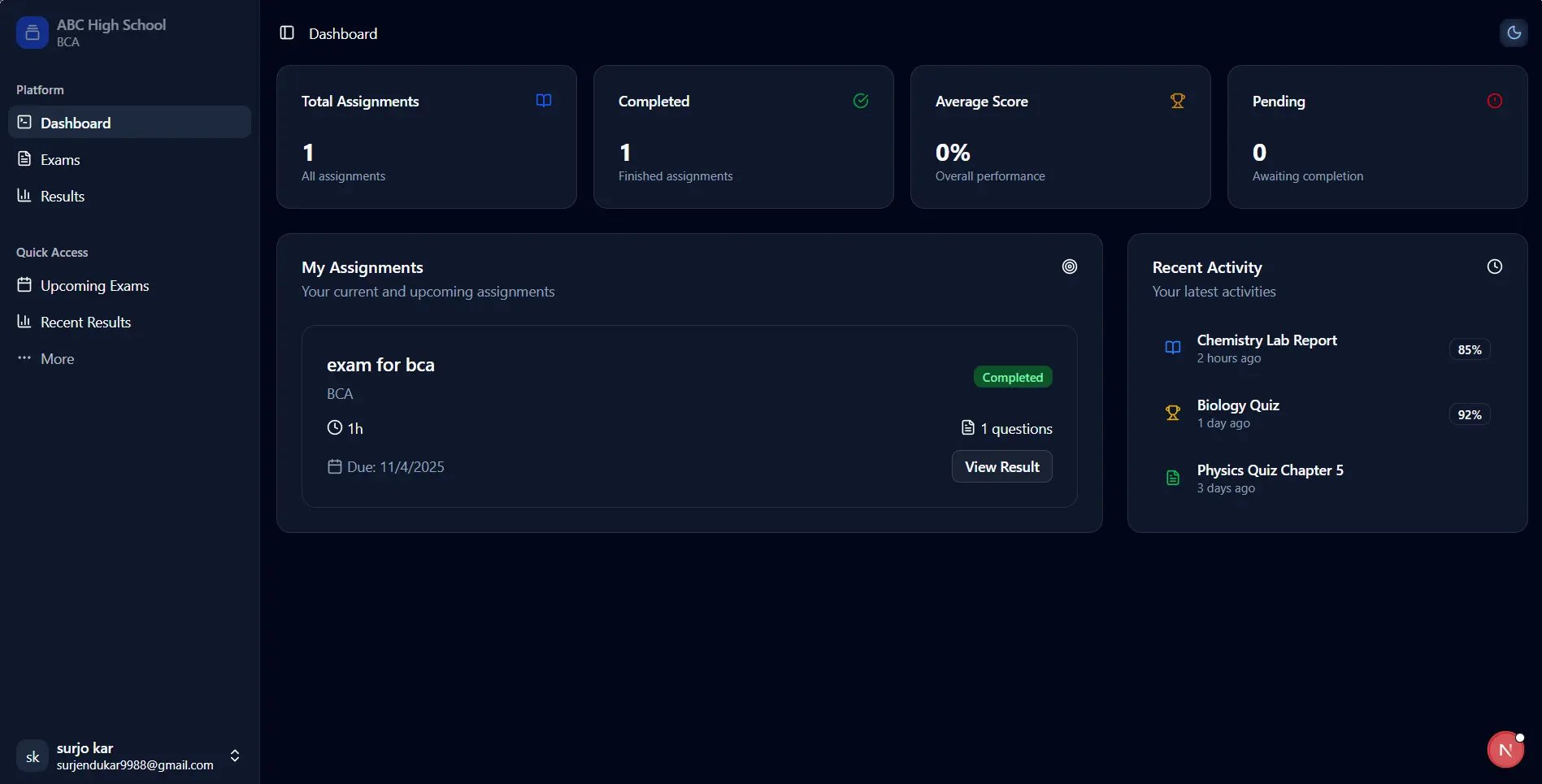 Student Dashboard Preview
